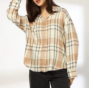 Meilleur prix pour chemises en coton bleu à manches longues sur mesure, bon marché, pour femmes, option multicolore, 100% coton, fil teint, imprimé - Product Image 4