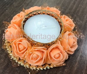 Handcrafted <b>Gota</b> Patti Work Indian Metallic Tea Light Holder Decorative Round for Home Decoration Diwali Deepak IHA PA05 - Product Image 6