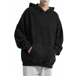 เสื้อฮู้ดผ้าฝ้ายฟอก100% โอเวอร์ไซส์มีฮู้ดระบายอากาศได้ดีมีกระเป๋าคอปกซักได้จากหิน - Product Image 3