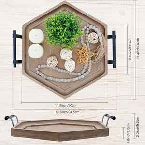 Plateau de service en bois avec poignée en métal Plateau décoratif élégant pour café ou affichage sur le centre ou la table à manger - Product Image 3