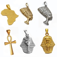 Pendentifs vintage en forme de pyramide égyptienne, croix en acier inoxydable doré, pendentif Reine d'Égypte, bijoux avec breloque carte d'Afrique pour femmes et hommes
