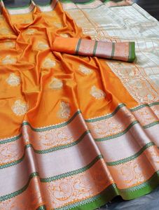 Saree de seda suave con tejido plateado, ropa de novia de trabajo completo, Color bonito, para fiesta, Saree tradicional - Product Image 2