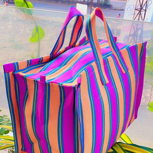 กระเป๋าช็อปปิ้งผ้าใบลายทางทำจากผ้าไนลอน PP ใช้ซ้ำได้เป็นมิตรต่อสิ่งแวดล้อม - Product Image 1