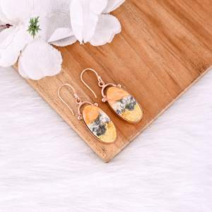 Beautiful Trendy Natural <b>Bumble</b> <b>Bee</b> Jasper Oval Shape Rose Gold Plated Bezel Earring Brass Earring Wholesale for Women Girls - Product Image 3