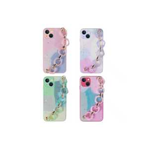 Étui en silicone de luxe rose foncé à motifs scintillants pour iPhone 13 Plus, inspiré du design marbré, avec dragonne - Product Image 2