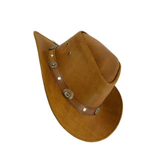 Sombrero Vaquero Clásico Occidental Marrón de Ala Ancha con Banda de Cuero y Conchos, Unisex, para Exteriores, Primavera/Otoño, Adulto, 56-58CM, Estilo Casual - Product Image 4