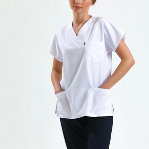 Uniformes médicos, ropa de verano para mujeres, conjunto de uniformes médicos de hospital con cuello en V personalizado, pantalones de cintura elástica, precio barato, venta al por mayor de fábrica - Product Image 1