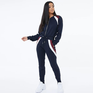 Femmes automne hiver rayé fermeture éclair à capuche et taille haute pantalon à rayures latérales coupe ample veste vêtements d'extérieur ensembles à capuche ensemble Joggers - Product Image 1