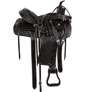 Wholesale High Quality Engraved Western Trail <b>Saddles</b> Genuine Leather Black Leather Trail <b>Saddles</b> Custom Sizes - Product Image 4