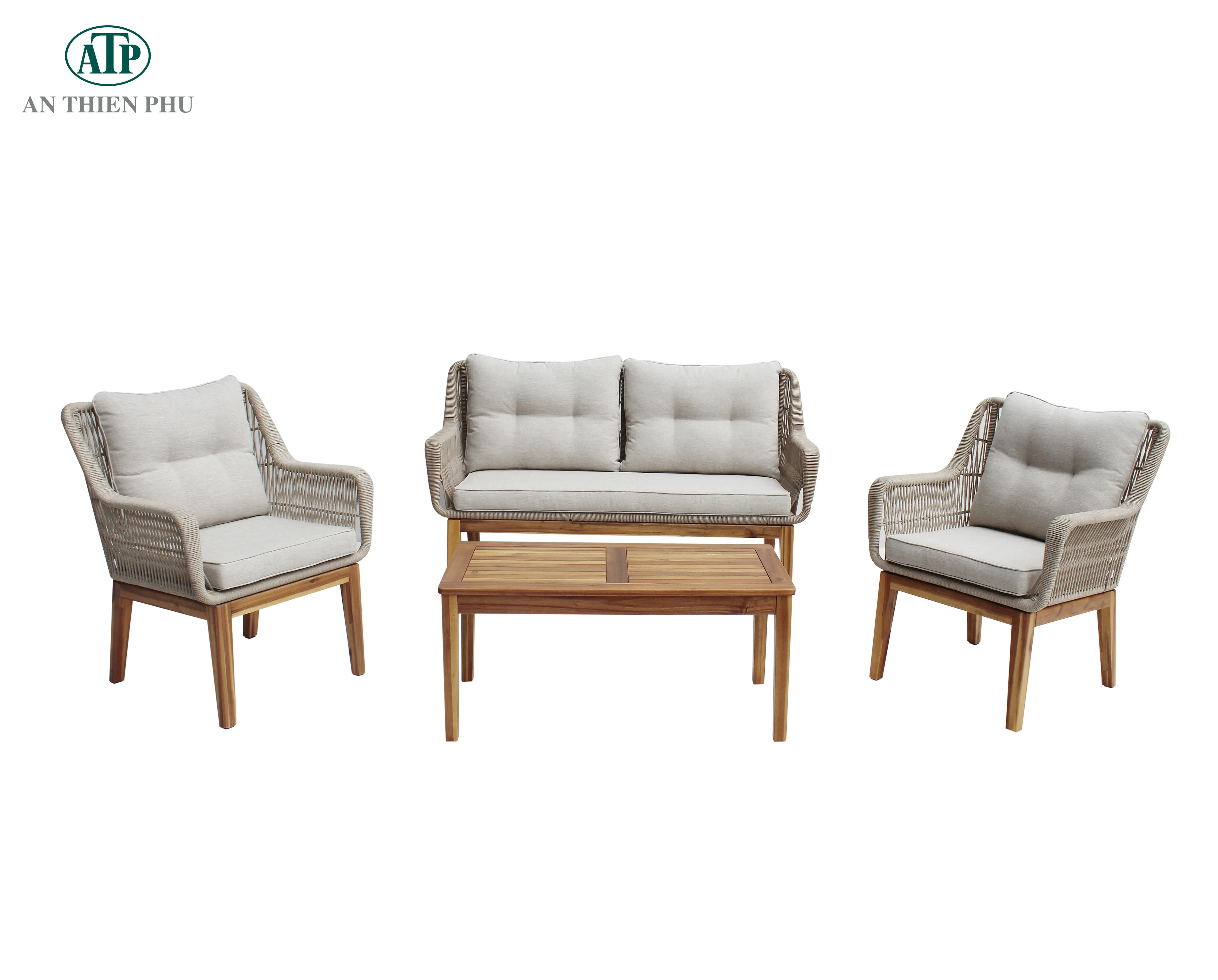 Оцинкованная стальная рама с веревочными стульями, деревянные ножки, набор для дивана, садовая мебель, изготовленная Viet Nam manufacture
