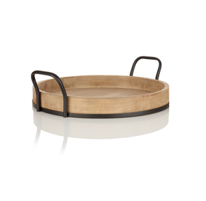 Bandeja Redonda Decorativa de Madera de Acacia Hecha a Mano, Ecológica y de Buena Calidad, con Asas de Metal, Venta al Por Mayor - Product Image 2