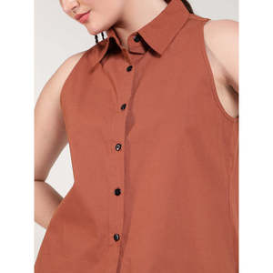 Deebaco <b>Women's</b> <b>Sleeveless</b> Button Down Crop Top Solid Color Poplin Blouse Casual Spring Summer Fashion <b>Shirt</b> - Product Image 2