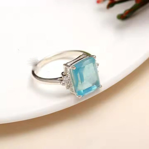 Anillo de diseño clásico minimalista de Plata de Ley 925, piedra de corte Octágono de ónix azul cielo, regalo de aniversario de boda para mujer - Product Image 2