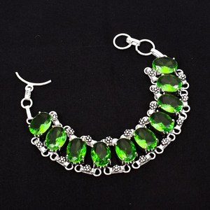 Pulsera de piedras preciosas de peridoto | Plata de Ley 925 | Pulsera ajustable | Piedra preciosa de forma ovalada | Regalo de pulsera de plata para ella - Product Image 5