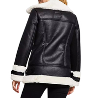 Blouson d'hiver pour femme en cuir de mouton teint long, style motard, avec doublure en soie et design fonctionnel en fourrure, résistant pour l'automne/hiver
