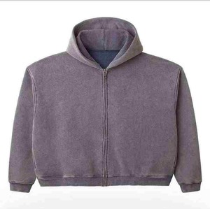 Sudadera con capucha con bordado de lujo personalizada, ropa de calle, Sudadera con capucha de lana en blanco Vintage de gran tamaño, lavado con ácido, Sol desteñido, sudadera con cremallera desgastada - Product Image 2
