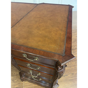 Mahogany Brown Leather Executive Partners Desk Two-Sided <b>Lockable</b> Rectangular 1-Year Warranty - Product Image 3