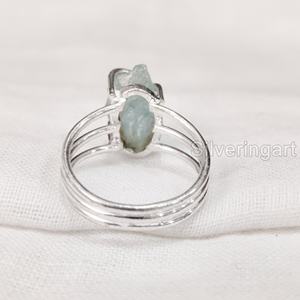 Rough <b>Stone</b> Jewelry Women's <b>Ring</b> Natural Aquamarine Raw Gemstone March Birthstone 3 Plain Band Jewelry 925 Sterling <b>Silver</b> <b>Ring</b> - Product Image 5
