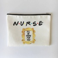 Grande capacité, écologique, luxe, nylon, fermeture éclair, organiseur de maquillage de voyage, pochette en toile de coton personnalisée à motifs floraux, étui portable, beige