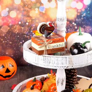 Thanksgiving Decoracion Fall Tiered Tray Decor, 3 Mini Wooden <b>Book</b> Stacks and 1 Wooden Turkey Are Perfect Decorations for Fall - Product Image 4
