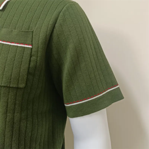 Suéter de punto sólido con cuello polo para hombre, suéter de algodón con mangas cortas - Product Image 5