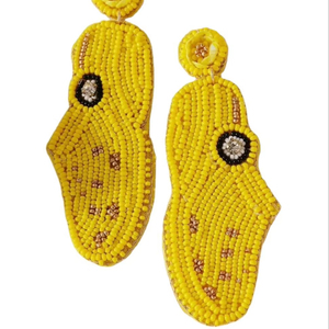 Sun Steps Beaded Shoe <b>Earrings</b> Handmade Yellow Statement Drop <b>Earrings</b> Funky Footwear Design Jewelry Gift for Women Girls Party - Product Image 1