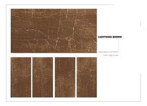 Azulejos de porcelana pulida de alto brillo marrón relámpago 600x1200mm, textura sólida, diseño moderno para interiores de habitaciones escolares y villas - Product Image 2