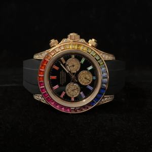 Montre-bracelet analogique de style d'affaires de luxe pour hommes 41MM bracelet noir lunette baguette multicolore montre moissanite pour lui - Product Image 4
