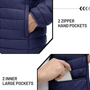 เสื้อแจ็คเก็ตพัฟเฟอร์น้ำหนักเบาสำหรับผู้ชาย OEM เสื้อโค้ทแบบมีซับใน มีกระเป๋า กันน้ำ กันลม สวมใส่สบายๆ สำหรับกิจกรรมกลางแจ้ง แฟชั่นผู้ชายแบบมีฉนวน - Product Image 6