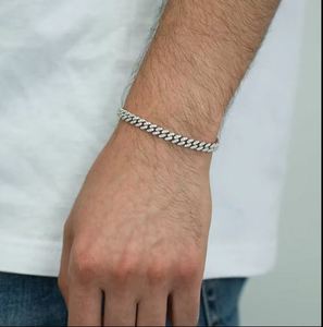 เครื่องประดับแฟชั่นโซ่ฮิปฮอปสร้อยข้อมือเพชร moissanite 925 เศษโซ่คิวบาทองคําขาว - Product Image 2