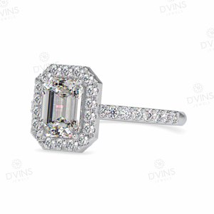 VS Lab Grown 14k/18k Gold Engagement Ring 2 Carat Emerald Cut Halo Diamond Classic Style for Women's Wedding and Party - Product Image 3