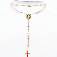 Collier Chapelet Anti-ternissement Perles Acier Inoxydable Plaqué Or Vierge Marie Notre-Dame de Guadalupe Christ Collier Chapelet Or