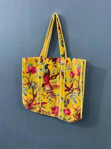 Sac fourre-tout pour femme en velours imprimé à la main en Inde, style bohème vintage, imprimé jungle jaune, broderie multicolore, fermeture éclair pour - Product Image 2