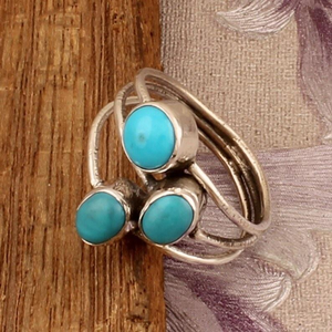 Blue Turquoise Cabochon Gemstone Ring 925 Sterling Silver Boho <b>Middle</b> <b>Finger</b> Jewelry December Birthstone <b>Gift</b> Accessory - Product Image 3