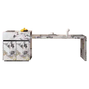 Table de salle à manger en pierre de style européen minimaliste, îlot de cuisine intégré, comptoir de bar multifonctionnel, 2 tiroirs - Product Image 1