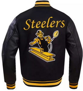 Steeler varsity jacket men Letterman Jacket with <b>gold</b> Leather Sleeves letterman custom leather varsity jacket for men - Product Image 3
