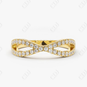Pour le diamant naturel certifié GIA 14K or jaune Infinity empilable torsadé alliance Design Unique bijoux tendance de mariée - Product Image 1