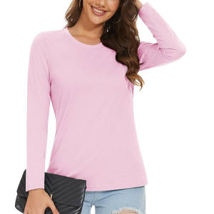 Vente en gros T-shirts à manches longues ajustés en coton respirant personnalisés avec col ras du cou T-shirts slim pour femmes - Product Image 1