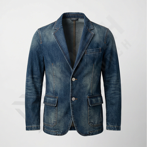Veste en jean pour homme tendance, décontractée, classique, bleu jean, streetwear, vêtements d'extérieur, manteau d'hiver, réversible, col montant, style logo personnalisé - Product Image 1