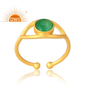 Meilleure vente Bague en argent sterling 925 plaqué or naturel 18 carats Aventurine verte avec quartz et pierres précieuses Fabricant de bijoux personnalisé - Product Image 1