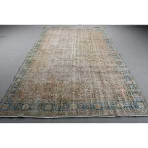 Alfombra de 6,7x10,5 pies, alfombra turca vintage, alfombra de lana con motivos de plantas y árboles azules - Product Image 1