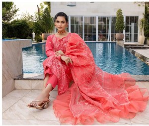 Robe de soirée ethnique indienne pour femmes, tenue de fête sur gazon salwar kameez 3 pièces avec col brodé - Product Image 5