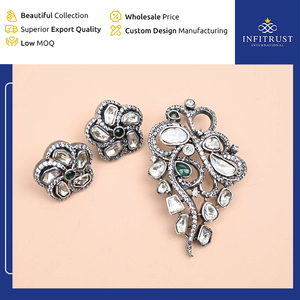 Hot Deal on White and Green Moissanite Stone <b>Studded</b> Oxidised Plated <b>Earring</b> and Pendant <b>Set</b> Perfect for Party & Wedding Wear - Product Image 2