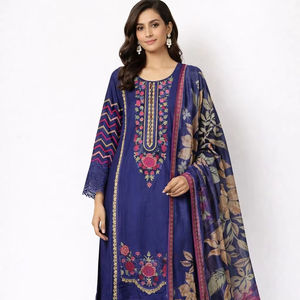 Ssumaira - Conjunto de Fiesta Formal con Camisa de Terciopelo Bordada y Pantalones con Dupatta Estampada Digitalmente, Novedad Especial para Eid - Product Image 1