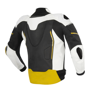 Nouvelle veste de moto en cuir de vachette véritable pour hommes avec protections CE veste de moto jaune/blanc/noir pour hommes - Product Image 2