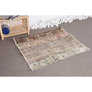 Alfombra de lana de área grande clásica vintage Beige verde Patchwork rectángulo patrón de pasillo 2.9ft X 3.2ft Material de viscosa látex de felpa - Product Image 2