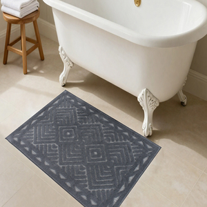 Tapis de bain abstrait en jacquard teint en fil tissé Crom gris foncé 70x120cm - Tapis de douche sur mesure - Fabriqué en Turquie - Product Image 1