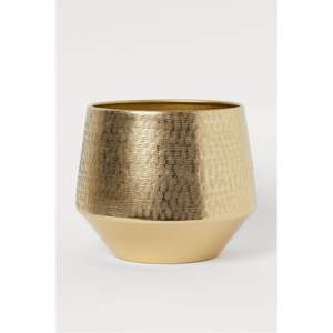 Pot de fleurs en métal doré avec support, décoration de jardin d'intérieur, or martelé, luxe, grand pot de fleurs sur pied décoratif - Product Image 6