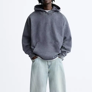 เสื้อฮู้ดผ้าฝ้าย100% ใส่ได้ทั้งชายและหญิงเสื้อมีฮู้ดแขนครอปแบบบ็อกซี่โลโก้กำหนดเอง - Product Image 3