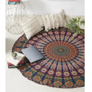 Tấm Thảm Treo Tường Thủ Công Boho Hippie Tròn Màu Ombre Mandala 100% Cotton Khăn Du Lịch Dã Ngoại Bãi Biển Thảm Yoga Tròn Tua Rua